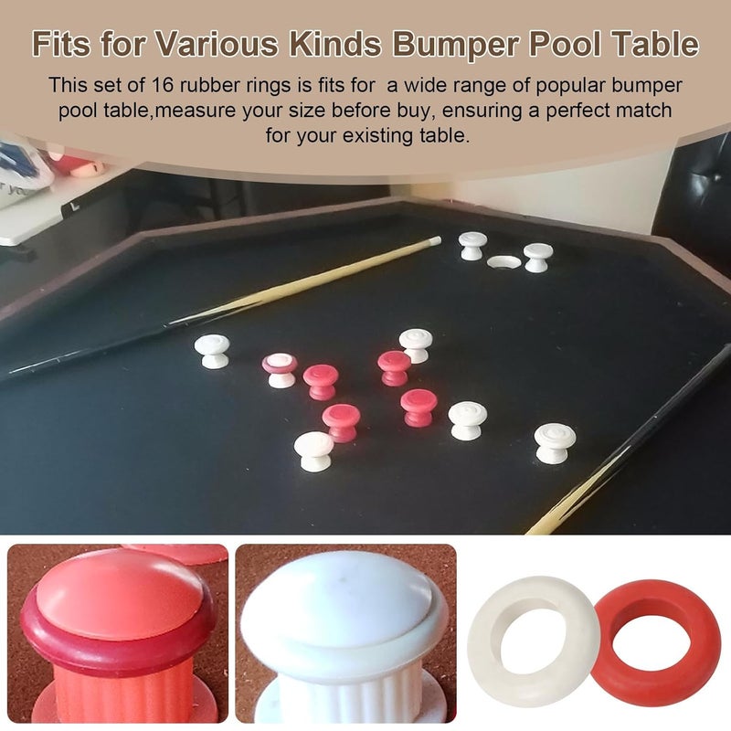 Batator 16 Pack Small Bumper Pool Rubber Rings,Bumper Pool Table Replacement Parts Fit Bumper Pool Table, Brought New Life to Old Hard Bumpers（8 Red and 8 White - Image 5